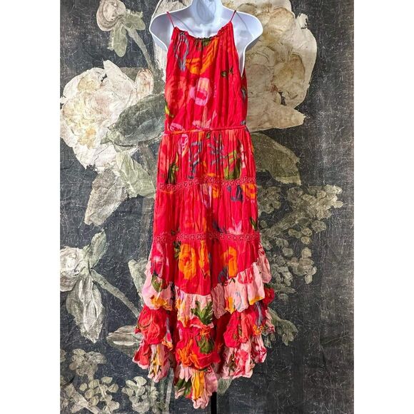 FARM Rio Red and Pink Floral Midi Dress - Picture 9 of 12